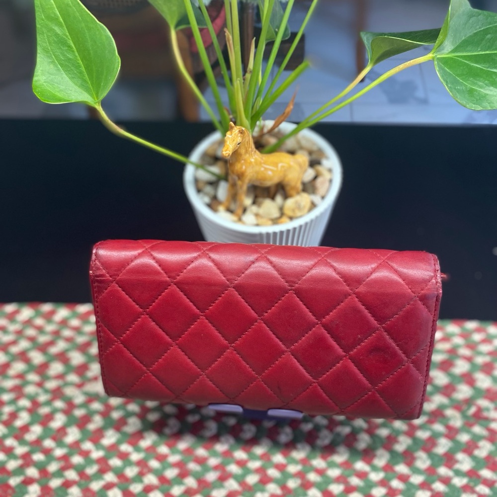 Chanel Quilted Red Wallet with Silver Logo - Picture 9 of 15
